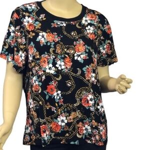 🆕️Laila Ali Black Top with Flowers and Gold Chains